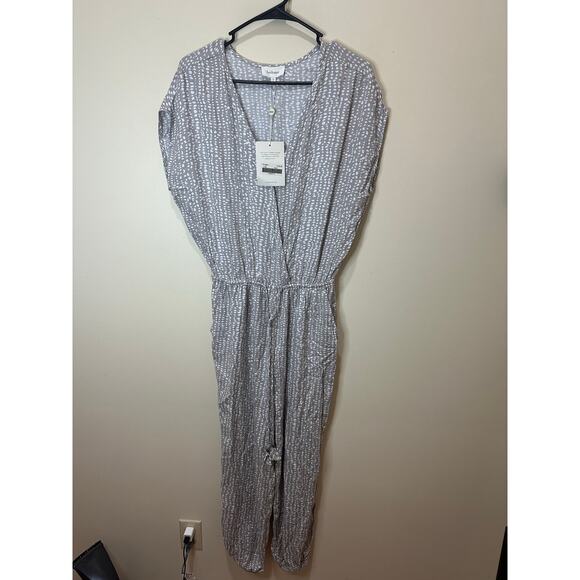 Bohme NWT Sz S Pebble Print Surplice Jumpsuit Gray White Womens - Picture 2 of 7